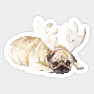 Holiday Pug in Antlers Sticker